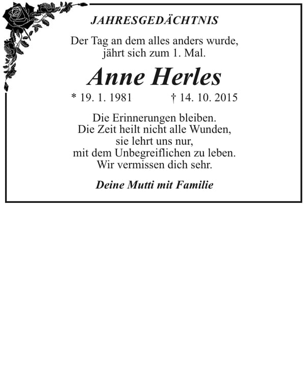 Jahresgedenken Anne Herles