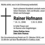 Traueranzeige Rainer Hofmann
