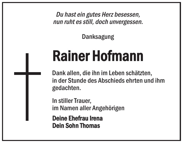 Danksagung Rainer Hofmann