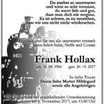 Traueranzeige Frank Hollax