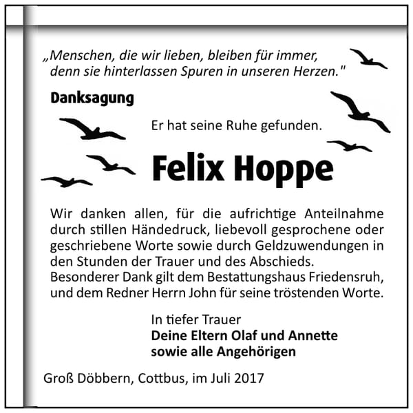 Danksagung Felix Hoppe