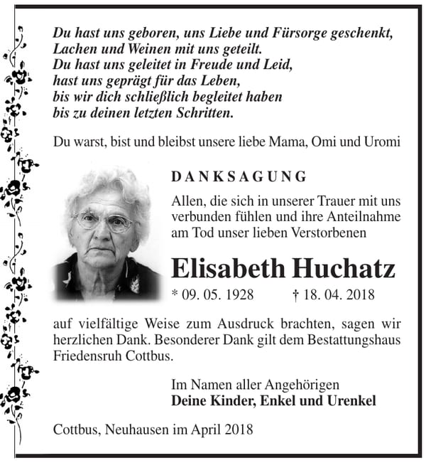 Danksagung Elisabeth Huchatz