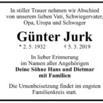 Traueranzeige Günter Jurk
