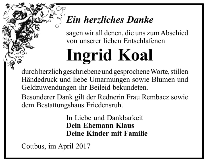 Danksagung Ingrid Koal