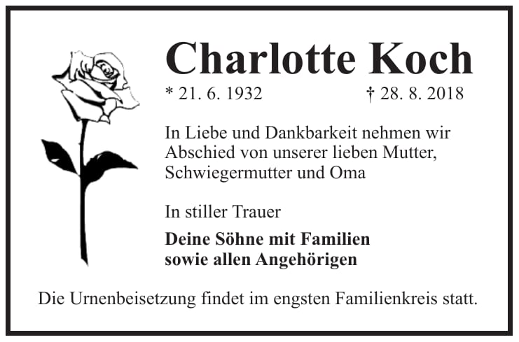 Traueranzeige Charlotte Koch