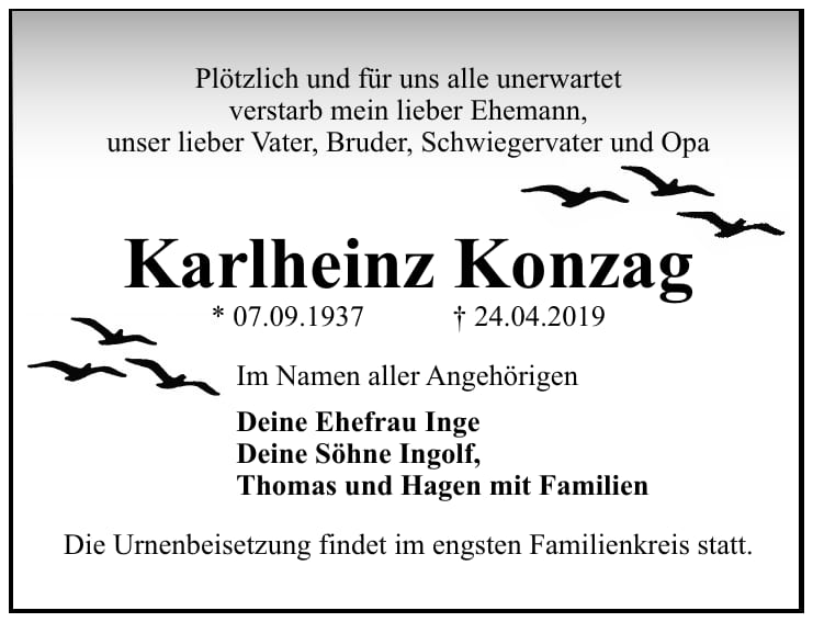 Traueranzeige Karlheinz Konzag