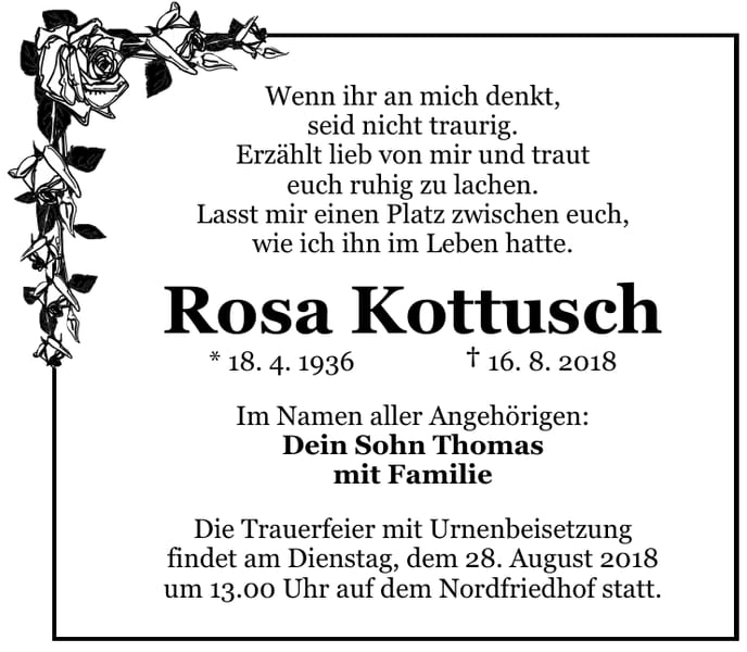 Traueranzeige Rosa Kottusch