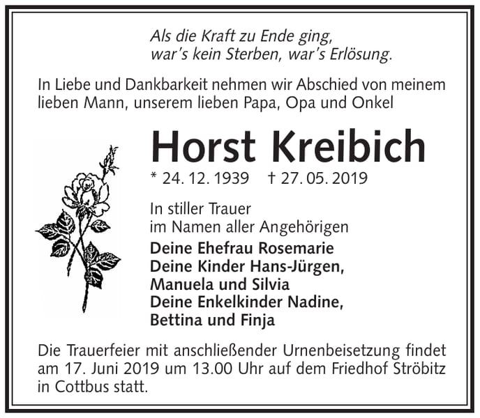 Traueranzeige Horst Kreibich