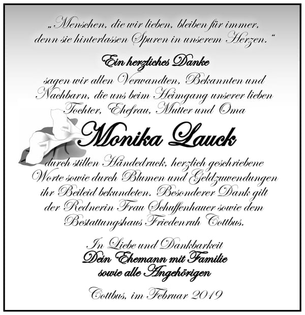 Traueranzeige Monika Lauck