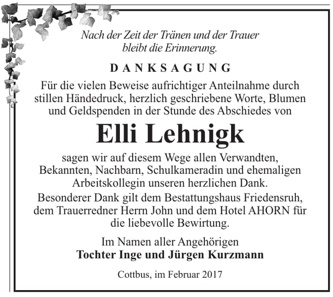 Danksagung Elli Lehnigk