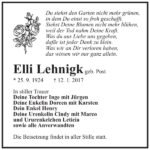Traueranzeige Elli Lehnigk, geb. Post