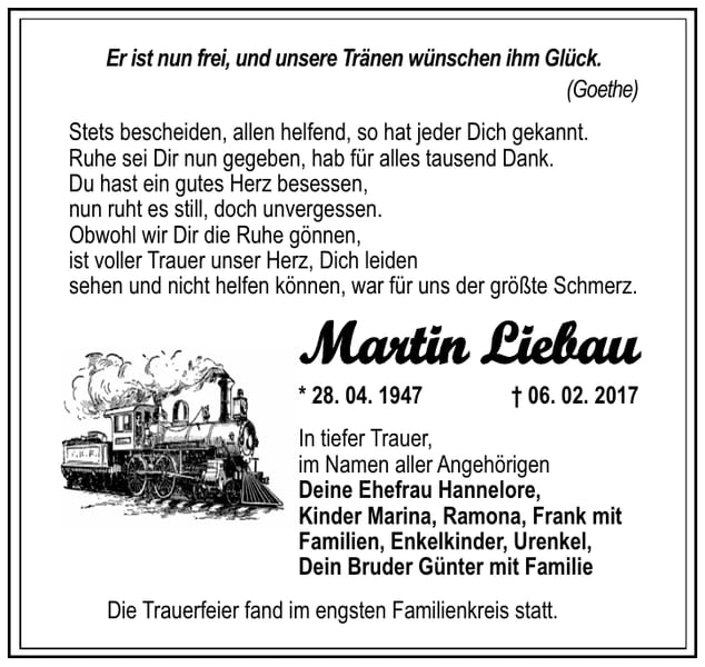 Traueranzeige Martin Liebau