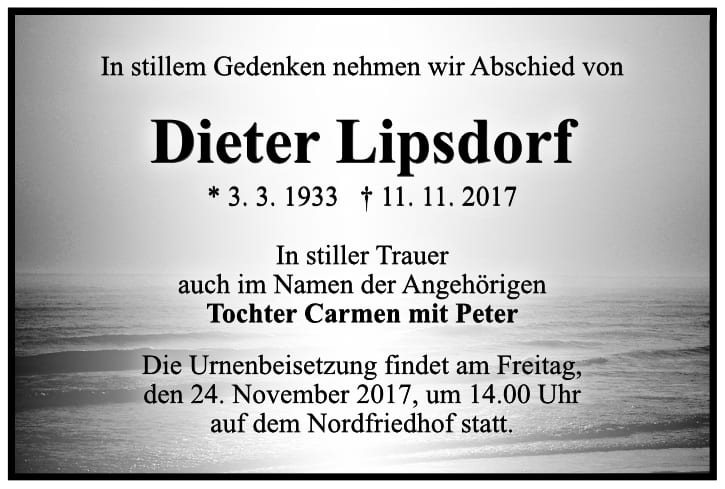 Traueranzeige Dieter Lipsdorf
