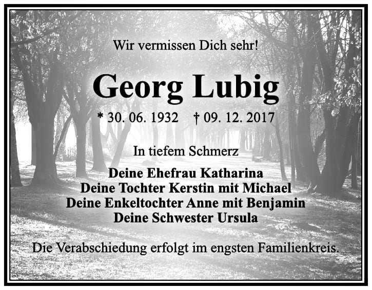Traueranzeige Georg Lubig
