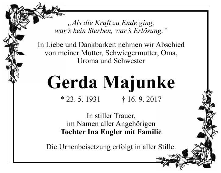 Traueranzeige Gerda Majunke