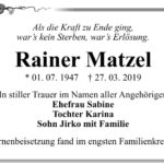 Traueranzeige Rainer Matzel