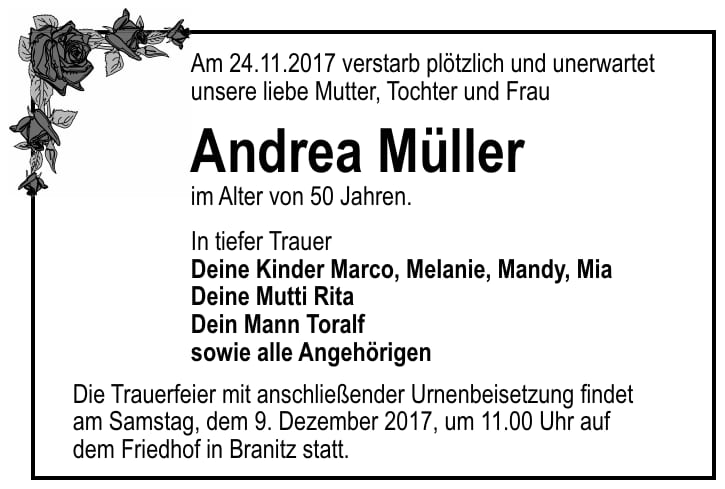 Traueranzeige Andrea Müller