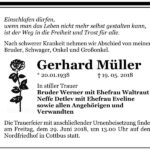 Traueranzeige Gerhard Müller