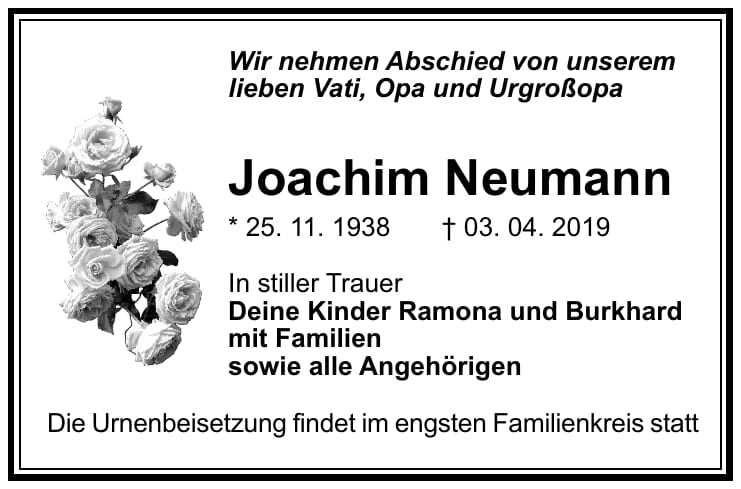 Traueranzeige Joachim Neumann