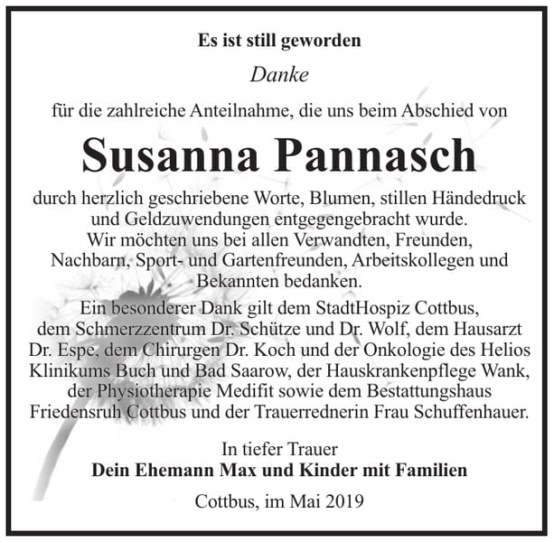 Traueranzeige Susanna Pannasch