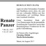 Danksagung Renate Panzer