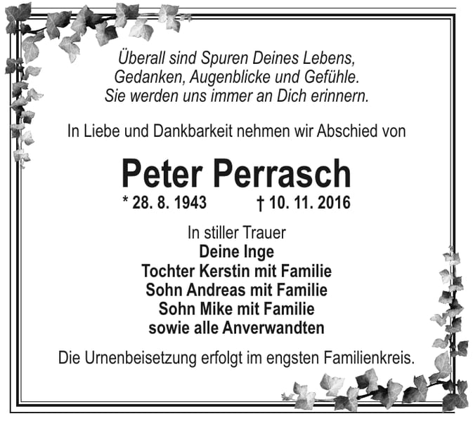 Traueranzeige Peter Perrasch