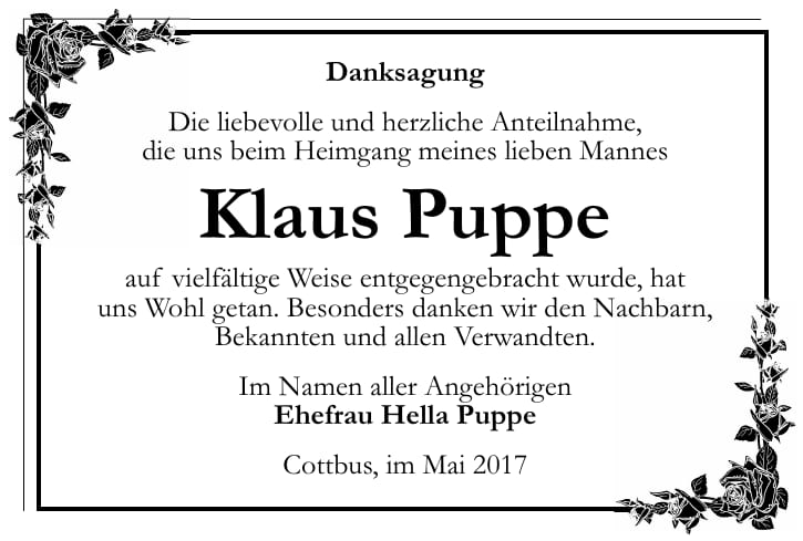 Danksagung Klaus Puppe
