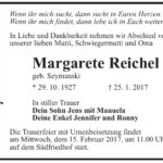 Traueranzeige Margarete Reichel, geb. Szymanski