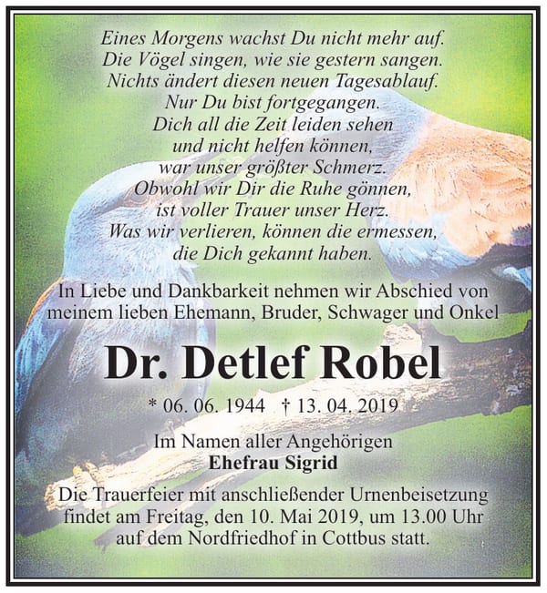 Traueranzeige Dr. Detlef Robel