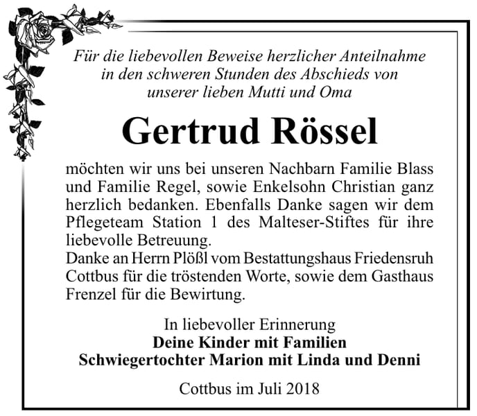 Danksagung Gertrud Rössel