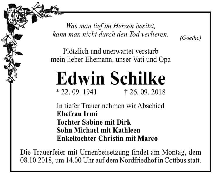 Traueranzeige Edwin Schilke