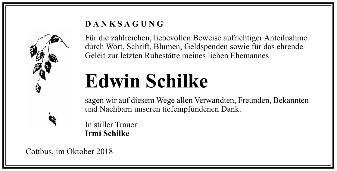 Danksagung Edwin Schilke