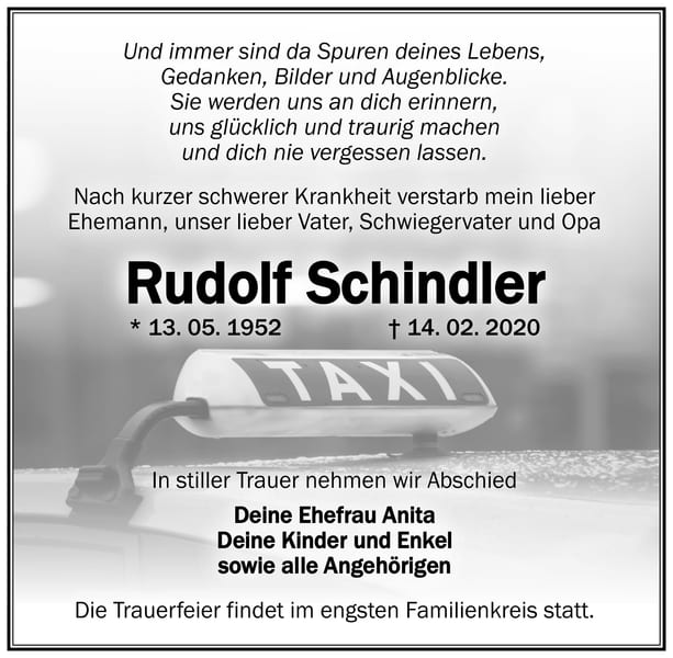 Traueranzeige Rudolf Schindler