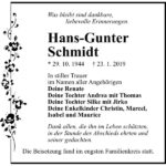 Traueranzeige Hans-Gunter Schmidt
