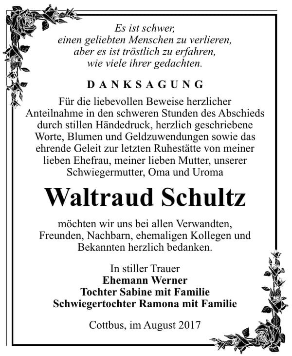 Danksagung Waltraud Schultz