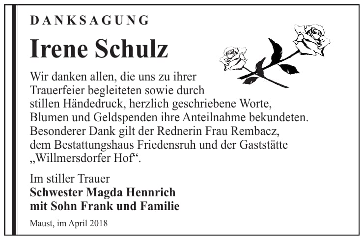 Danksagung Irene Schulz