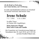 Traueranzeige Irene Schulz