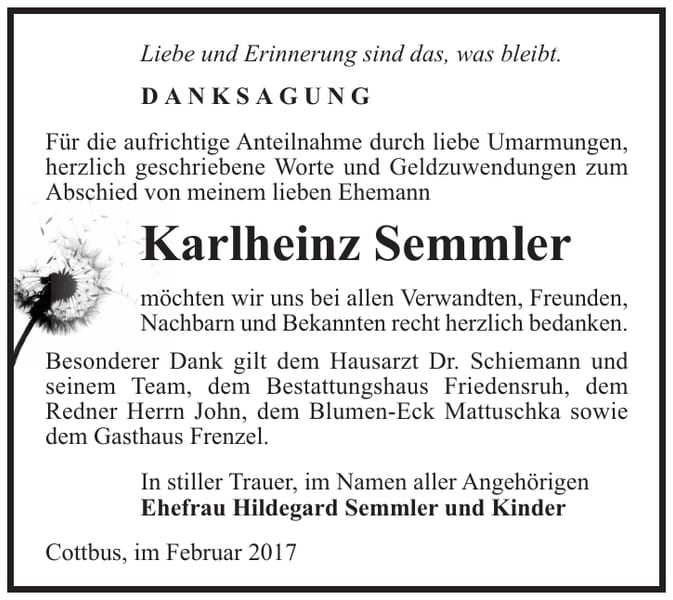 Danksagung Karlheinz Semmler