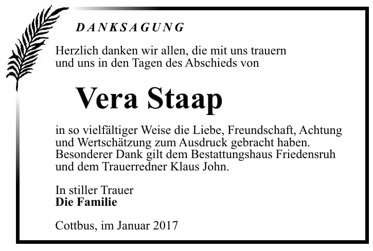 Danksagung Vera Staap