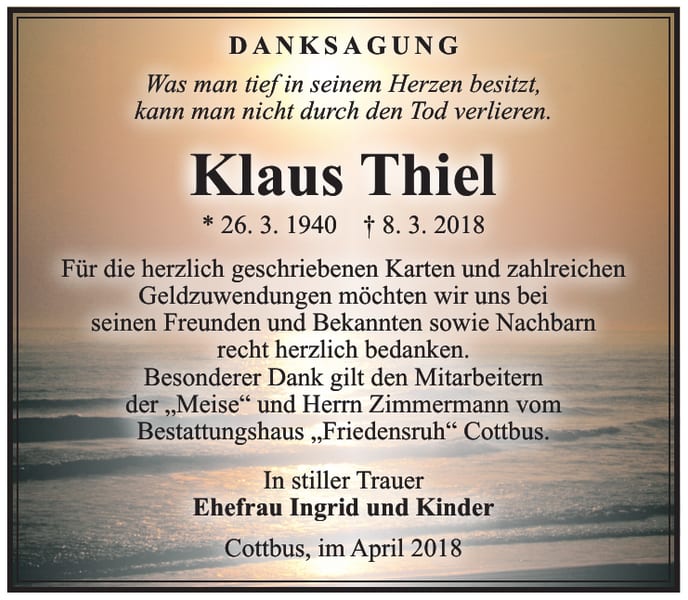 Danksagung Klaus Thiel