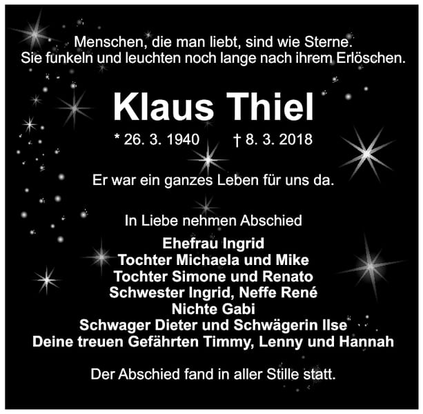 Traueranzeige Klaus Thiel
