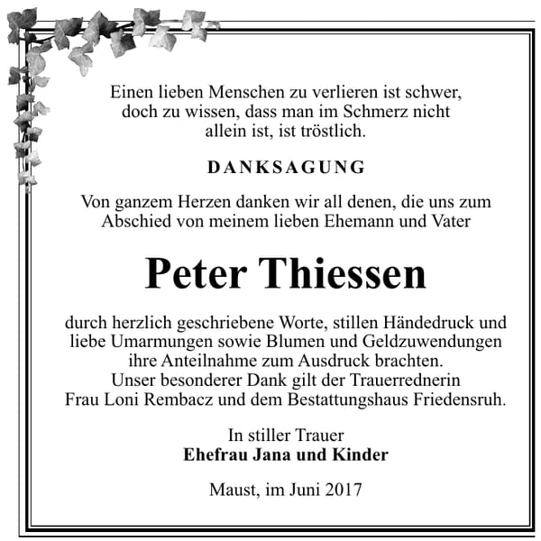 Danksagung Peter Thiessen