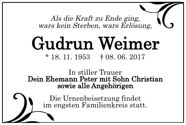 Traueranzeige Gudrun Weimer