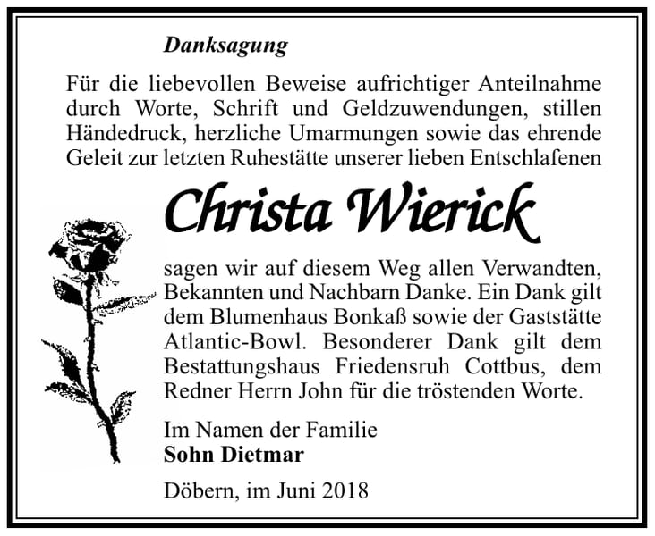 Danksagung Christa Wierick