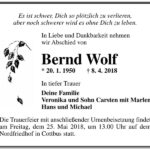 Traueranzeige Bernd Wolf