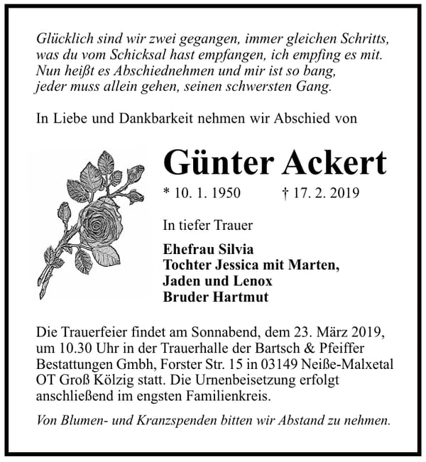 Traueranzeige Günter Ackert