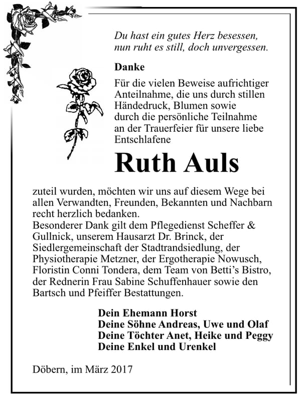 Danksagung Ruth Auls