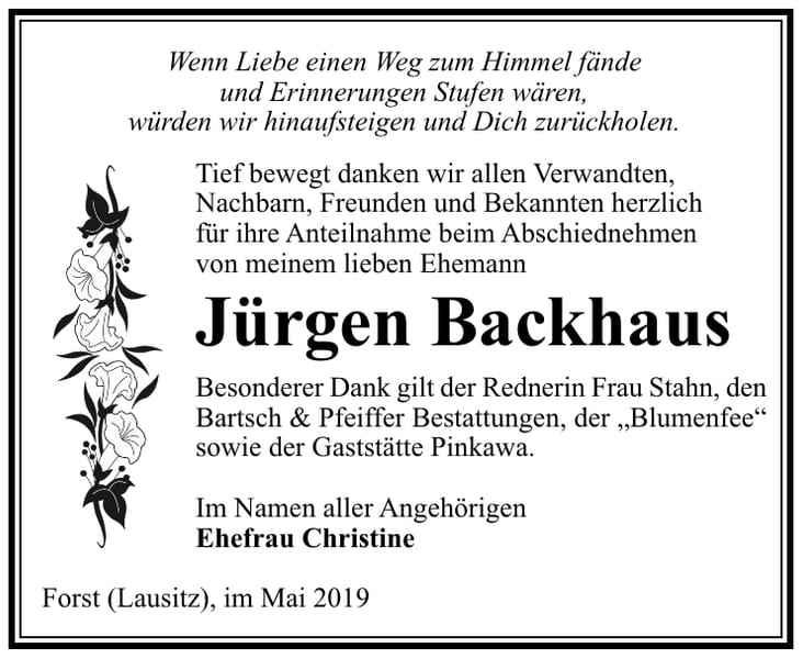 Traueranzeige Jürgen Backhaus