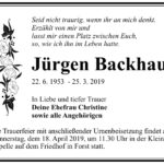 Traueranzeige Jürgen Backhaus