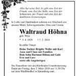 Traueranzeige Waltraud Höhna, geb. Welz
